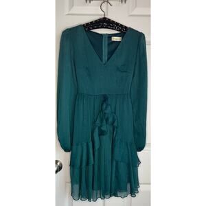 Altar'd State Deep Teal Ruffle Shimmer Dress sz XS